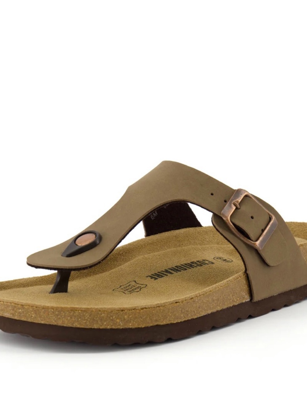 Leah Cork Footbed Thong Sandal in Olive Brown